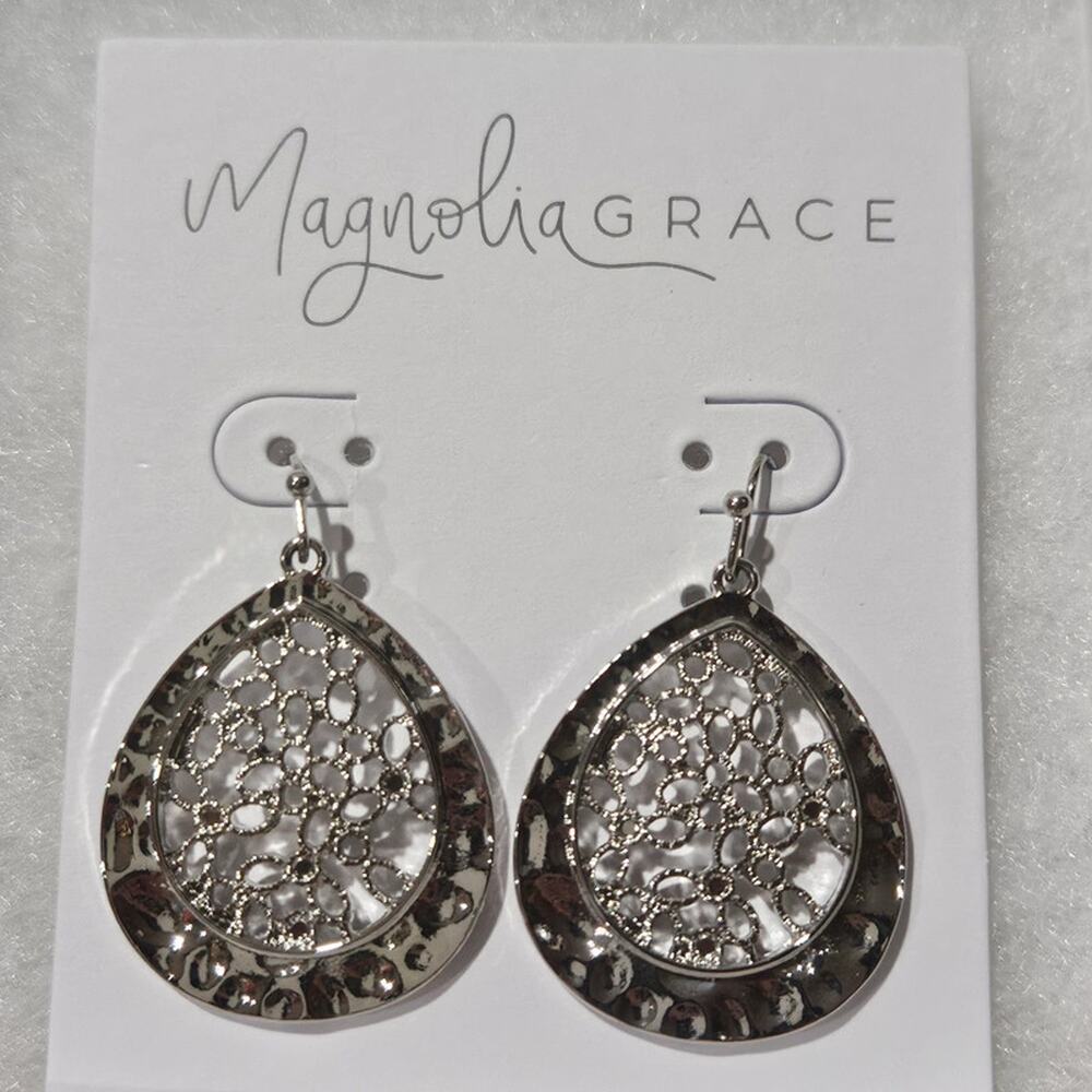 Magnolia Grace Jessamy Filigree Drop Earrings Silver New in Box